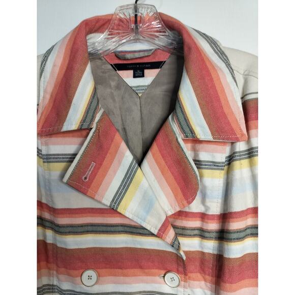3159) Tommy Hilfiger Orange Striped Double Breast Notch Lapel Lined Jacket XL - Picture 6 of 10